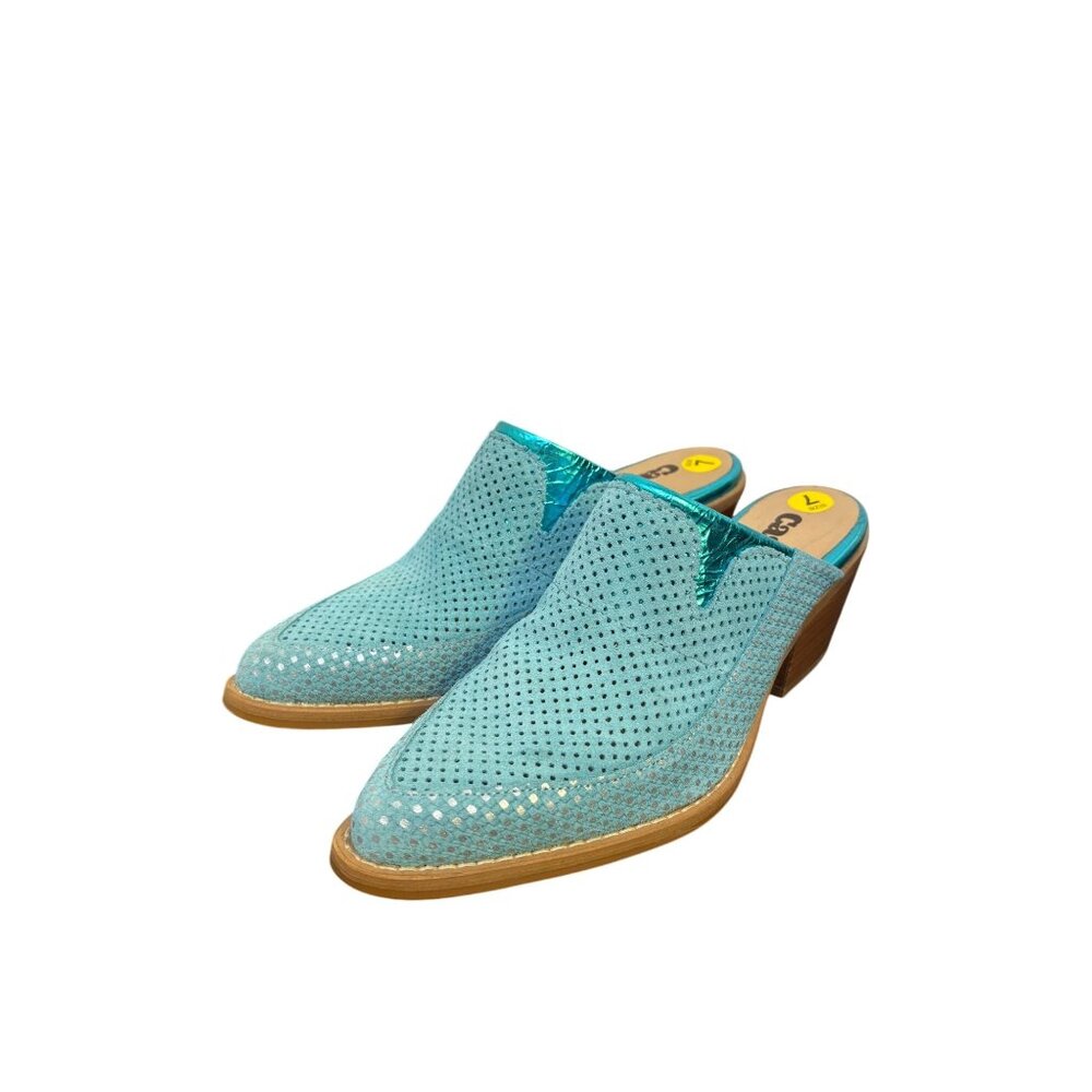 Casta Perforated Leather Mules Teal Size 7 Western Style